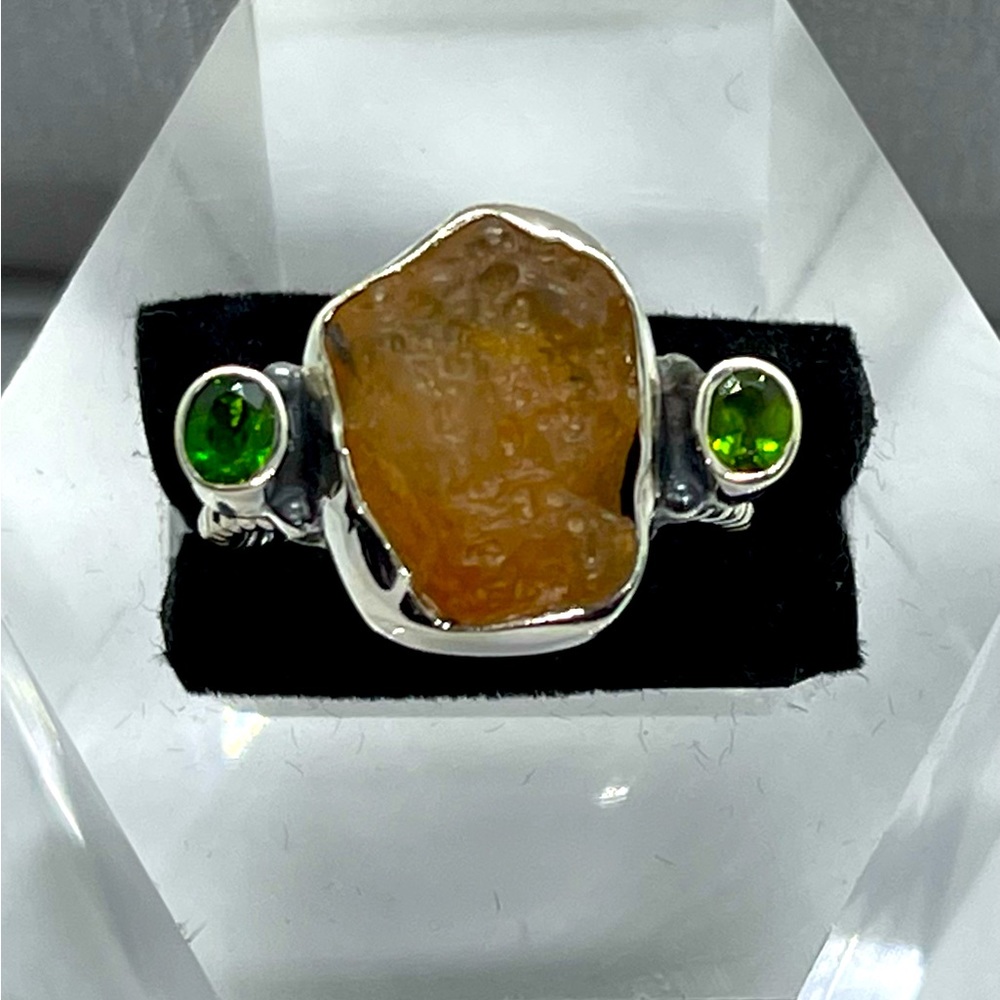 Rough Fire Opal & Diopside 925 Ring